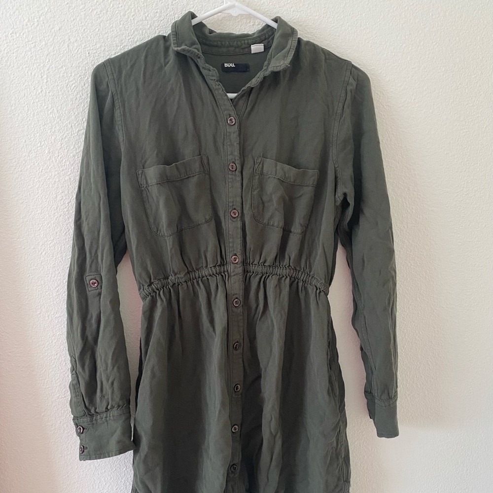 BDG Urban Outfitters Olive Green Button Down Dress - Picture 2 of 12